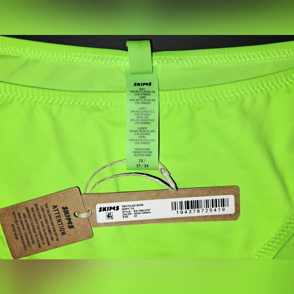 ⛱️NWT SKIMS Dippy Dipped side tie String Bikini Bottoms Neon NEON GREEN 💚3X